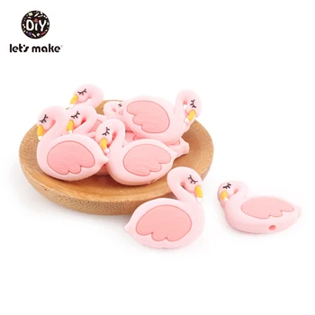 

Let's Make Silicone Flamingo Mini Teether 5pc BPA Free Silicone Teething Beads Crafts DIY Jewelry Beads Nursing Baby Teether