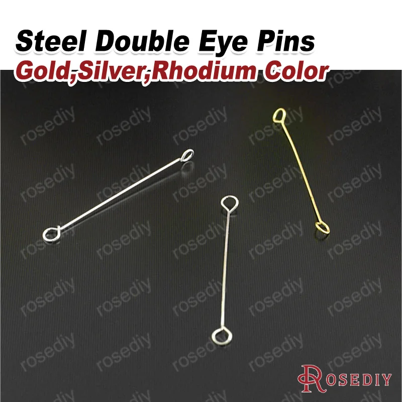 50PCS 25MM Thickness0.35MM Steel Double Eye Head Pin Connect Pins Diy Jewelry Findings