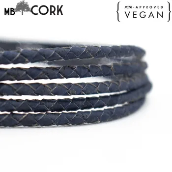 

5mm Braided dark blue round cork cord Portuguese cork Jewelry supplies Findings cord vegan Cork Cord COR-380