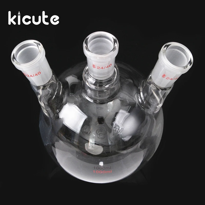 

Kicute 1pcs High Quality 1000ml Three Mouth Slanting Flask 24/40 Grinding Mouth Lab Round Bottom Flasks Laboratory Supplies