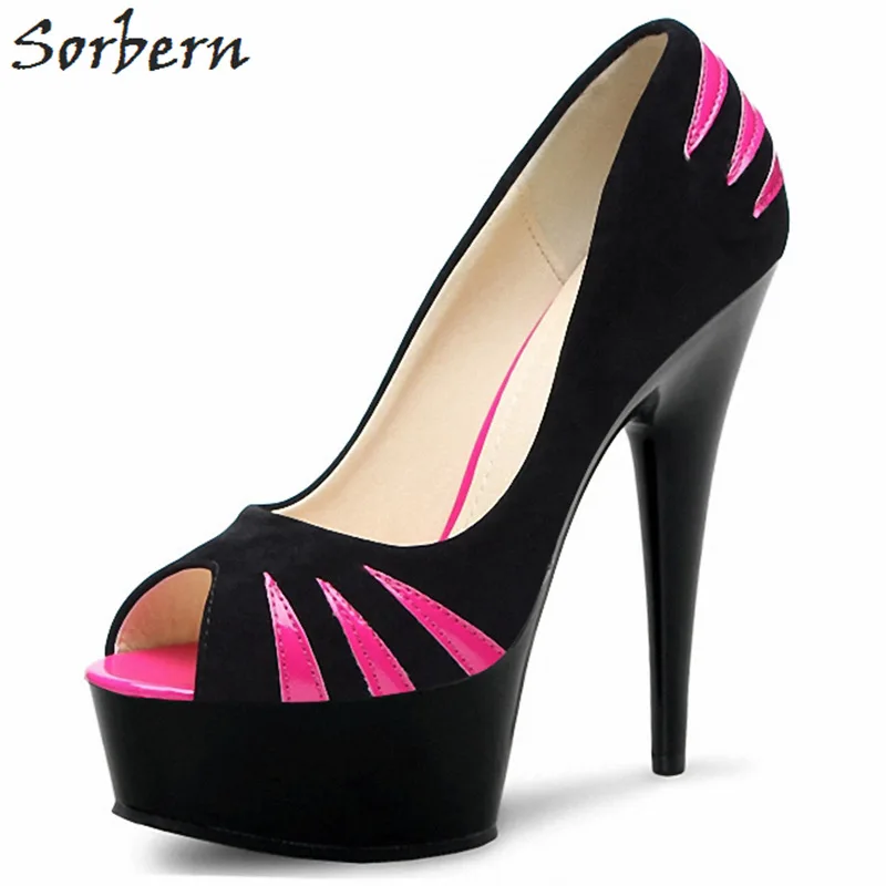 Sorbern Fashion Peep Toe Slip On Shoes Women Pump Heels Black Heels Pumps High Heel Runway Shoes White Heels New Sapato Feminino