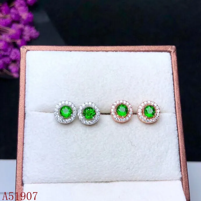 

KJJEAXCMY fine jewelry 925 sterling silver inlaid natural diopside gemstone female earrings support detection of new leaves