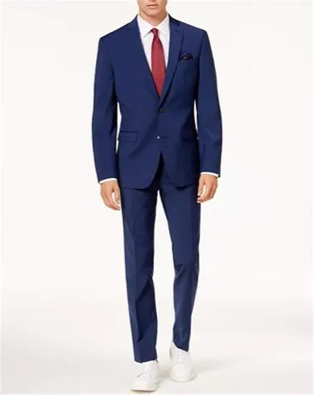 

Two Button Navy Custom Made Tuxedos Notch Lapel Men's Suits Prom Suits Groomsmen Men's Wedding Suits (Jacket+Pants)