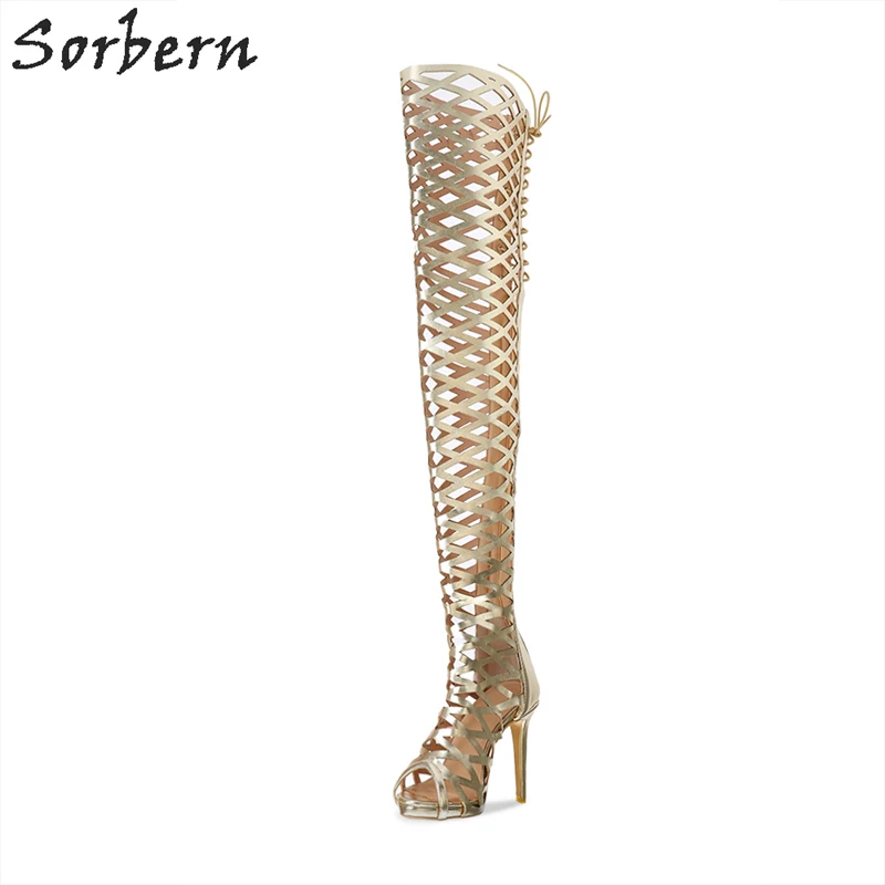

Sorbern Gold Botas Mujer Over Knee Length Boots For Womens Zipper Botines Mujer 2018 Thigh High Boots Custom Made Color