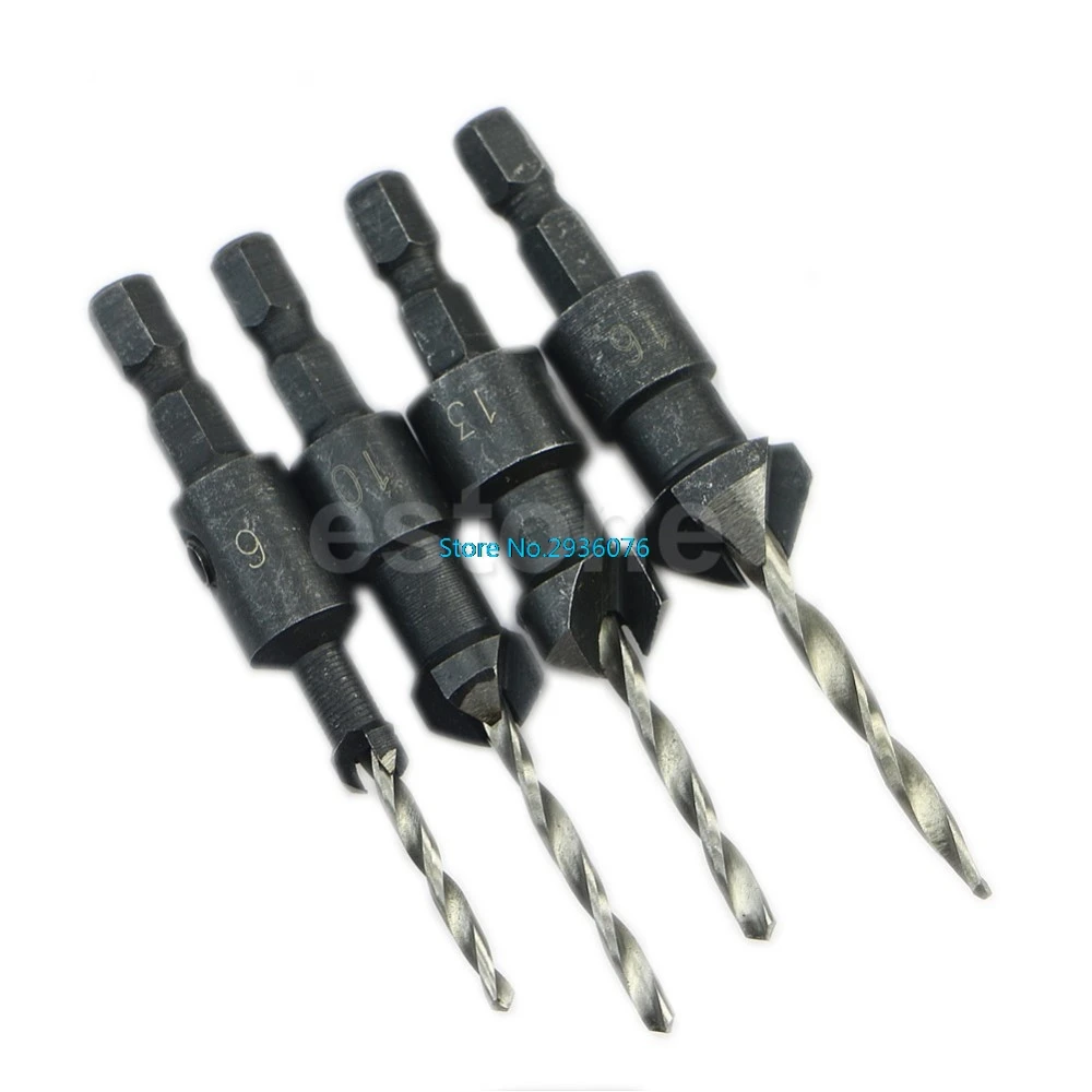 

5pcs/lot Carpentry Countersink Drill Bit Set Woodworking + Hex Shank #6 #10 #13 #16 MY18_35