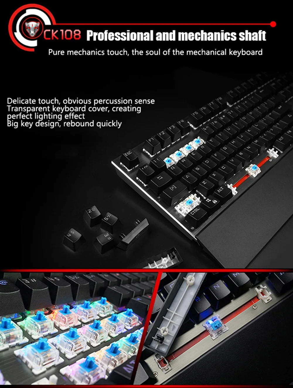 Motospeed CK108 Профессиональная USB Проводная игровая механическая клавиатура синий/черный переключатель с 18 режимом подсветки для ПК, ноутбука, геймера