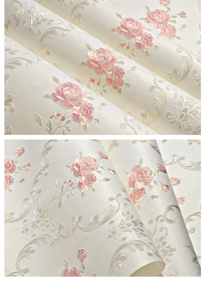 Сладкая Европейская Цветочная настенная бумага, розовая свадебная комната, декоративная настенная бумага, s рулон, самоклеящаяся настенная бумага, Нетканая Цветочная настенная бумага EZ033