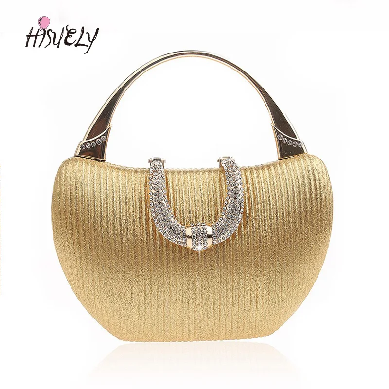 2019 New Vintage Evening Bag Diamond Sequined Clutch Hand Bag Bride Bag Free Shipping Gold Wedding Purse Female Handbag WY214