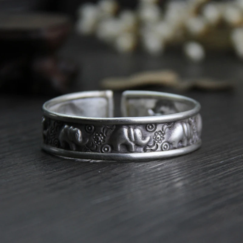 

Fyla Mode Vintage S999 Thai Silver Embossed Elephant OM Hindu Ganesha Big Bracelet Bangle Cuff Jewelry Anime 15mm 25G WTB056