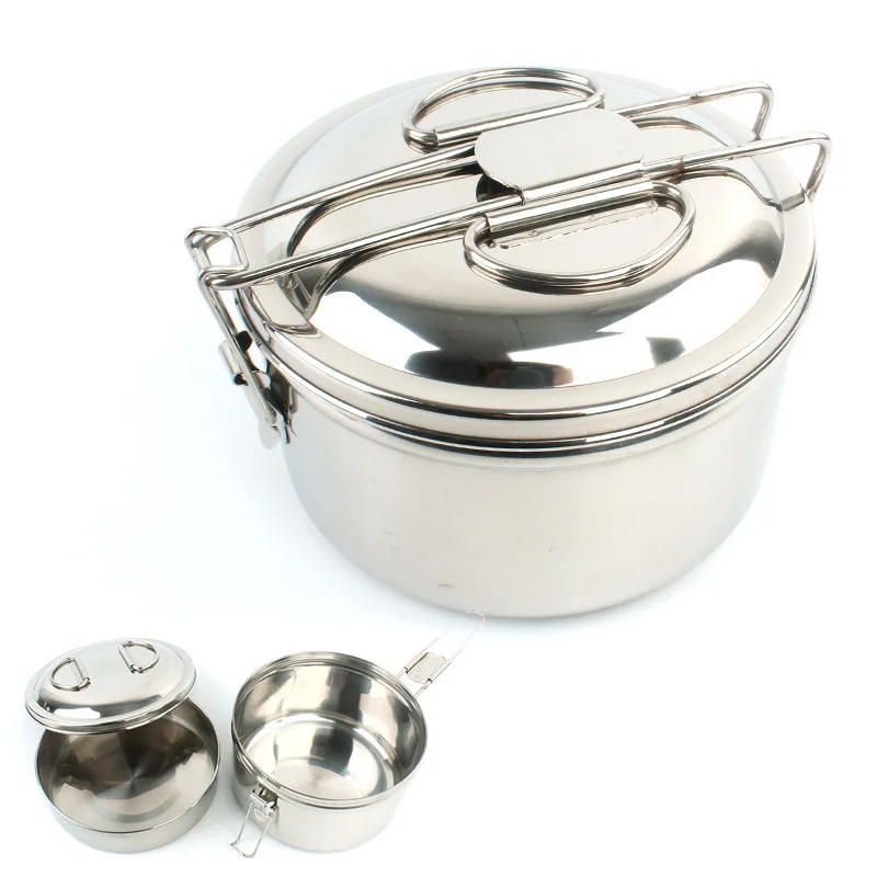 

Outdoor Picnic Cooker Stainless Steel Handle Pot Pan Mountaineering Camping Barbecue Cooking Set Korean Bento Pot