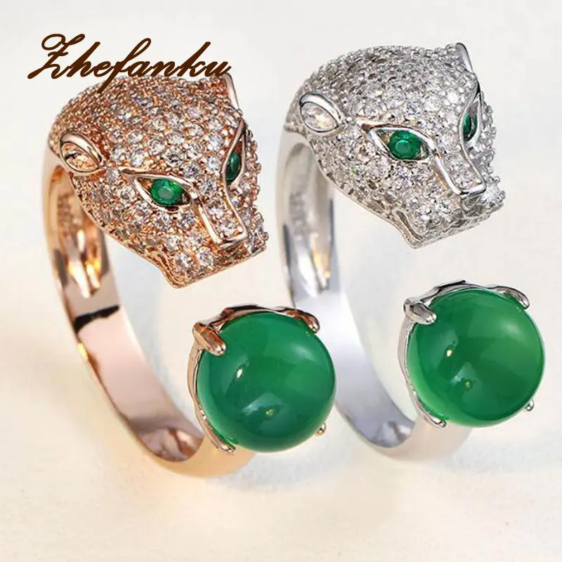 

Hot Sale Leopard Head Rings Silver Color Fashion Jewelry Animal Blue Crystal Men Wedding Ring For Women