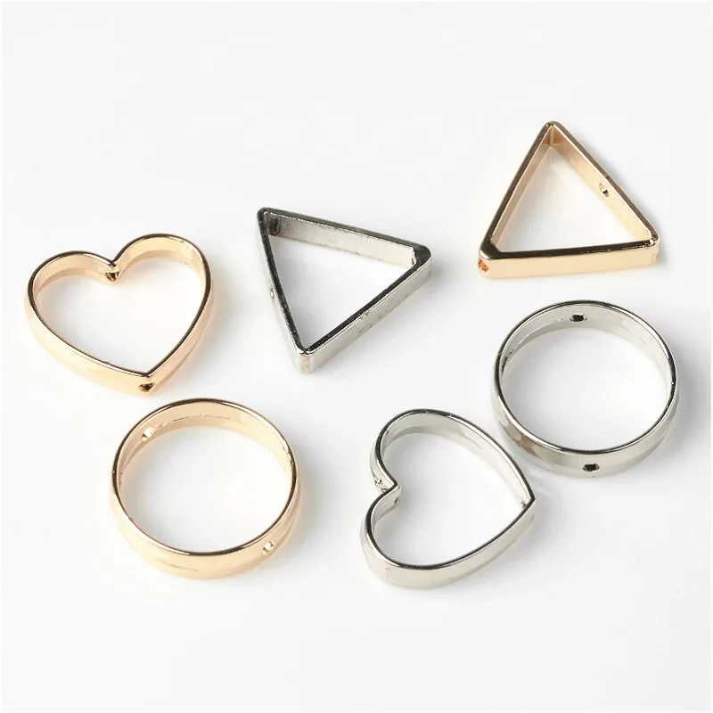

50PCS Metal Alloy Rhodium Gold Round Triangle Heart Perforated Circle Connectors DIY Earrings Accessories For Jewelry Making