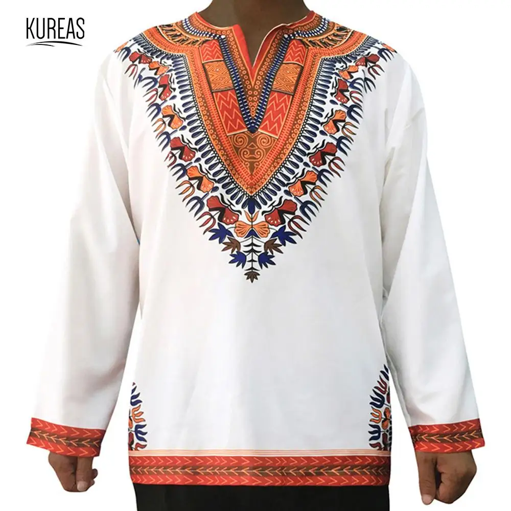

Kureas Dashiki Tops Long Sleeve African T Shirt Ethnic Floral Print Male Retro Tees Traditional Africa Clothes Tribal Blouse