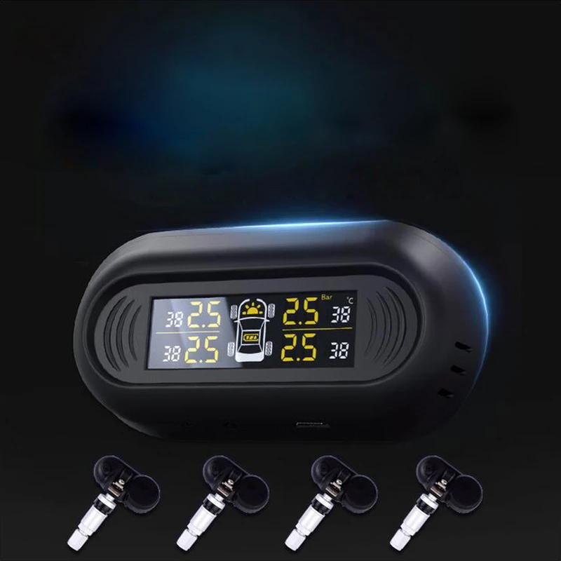 

Solar Power TPMS Tire Pressure Monitor System Wireless Colorful Display Tire Pressure Alarm With 4 Internal Sensors