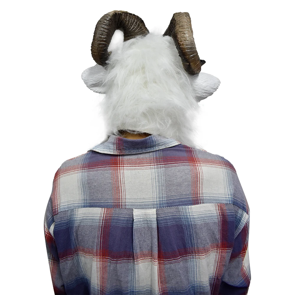 Латексная козья маска с рогами Ram голова животного Взрослый Хэллоуин костюм лицо Маскировка белый