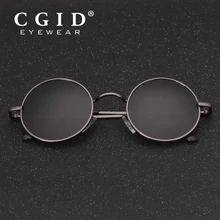 CGID, круглые линзы, солнцезащитные очки, поляризационные, Ретро стиль, Ретро стиль, металлический круг, черные солнцезащитные очки для мужчин и женщин, мода E01