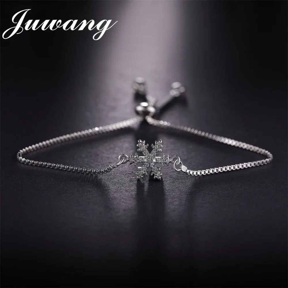 

JUWANG New Snowflake Cubic Zirconia Chain Link Femme Bracelet Gold Women Bracelet & Bangles Christmas gift Wholesale