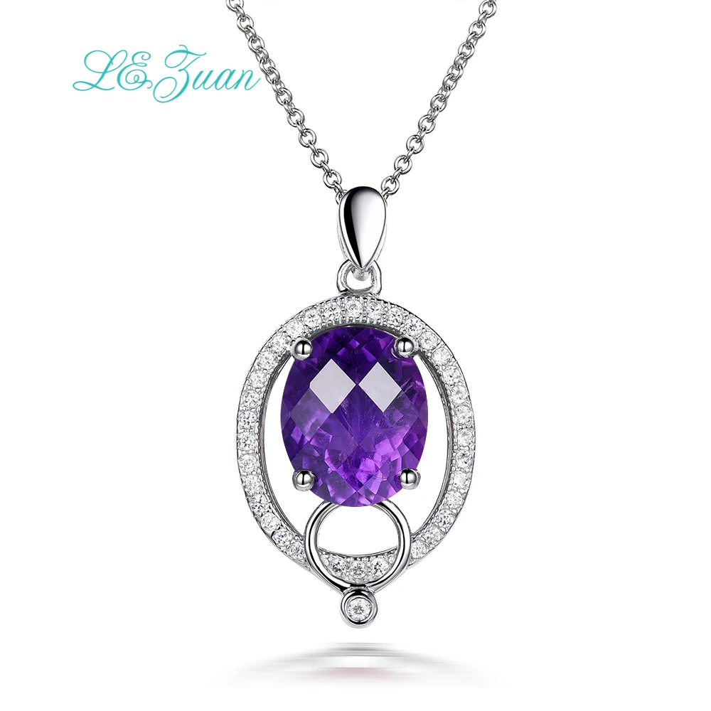 

L&zuan 3.44ct Amethyst Pendants Necklaces For Women 925 Sterling-Silver-Jewelry Natural Cluster Gemstone Luxury Fine Jewelry