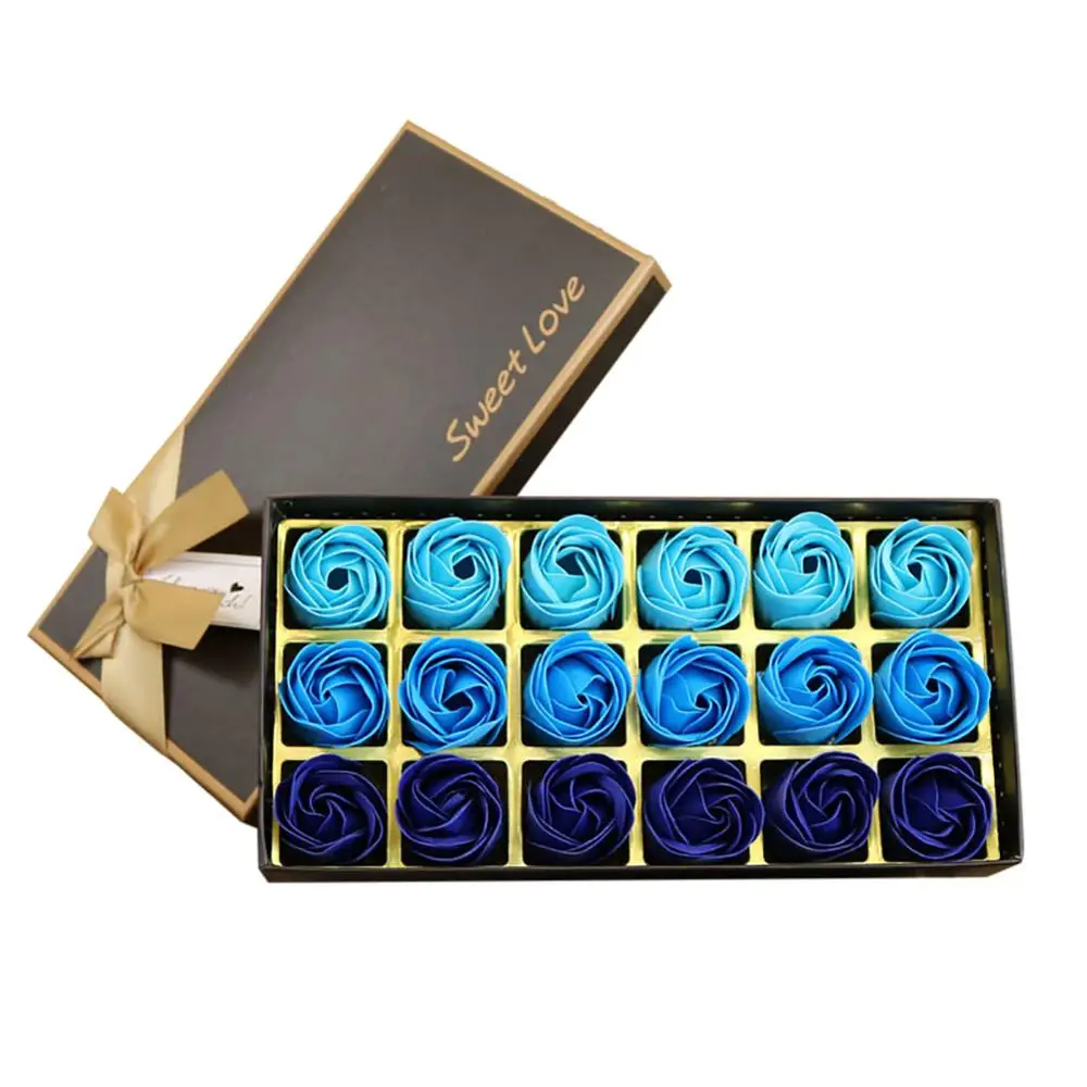 

Blue gradient 18 flower rose soap flower holiday gift set box 23*11.5cm-1 box