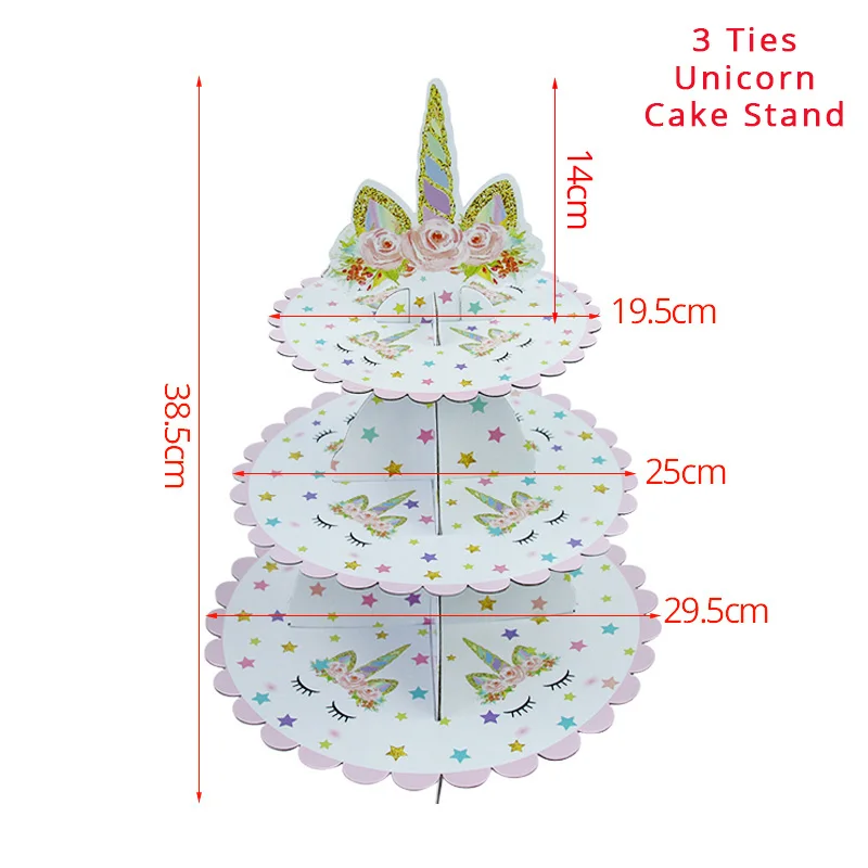 Вечерние одноразовые наборы посуды с розовым поясом и повязкой на голову в виде единорога для украшения дня рождения - Цвет: 3 tiers cake stand