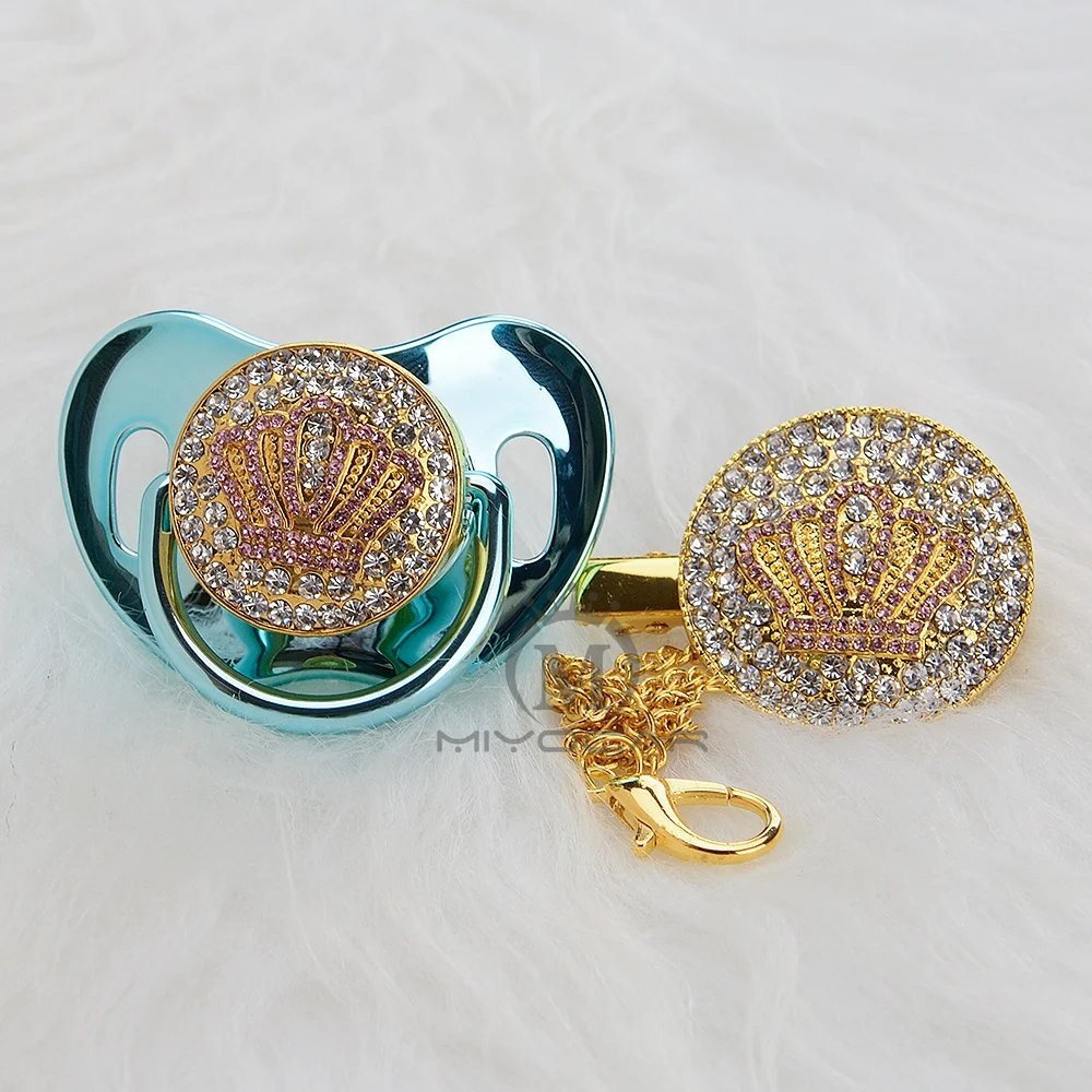 Todos os Bling Chupeta e Chupeta Original para o Bebê Seguro e Original Miyocar Rosa Coroa Clipe Colorido Design Sgs Certificado Apcb-11 3 Estojos e corrente p chupetas