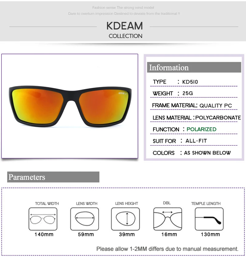 KDEAM брендовые солнцезащитные очки мужские спортивные солнцезащитные очки женские поляризованные зеркальные линзы zonnebril mannen 7 цветов UV400 С жесткий чехол KD510