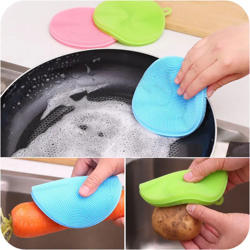 

Bowl Pan Dish Wash Cleaning Kitchen Silicone Sponge Brush Cleaner Tools Scrubber Scouring Pads Kitchen Accessories