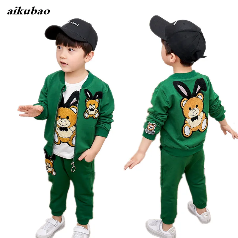 

2Piece Children's Clothing Set Autumn 2018 New Cotton Long Sleeve Zipper Baby boys Clothes Coat Sport suit bear pattern hot sale