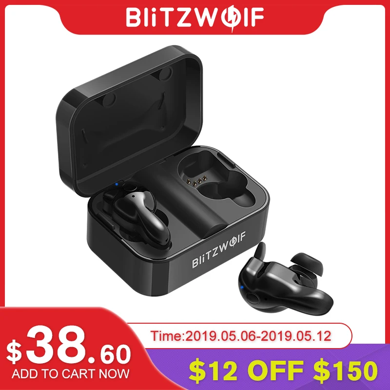 Blitzwolf bluetooth V5.0 TWS Wireless Earphone Stereo Earbuds Waterproof Microphone Sport Headsets with Charging Box for Phone