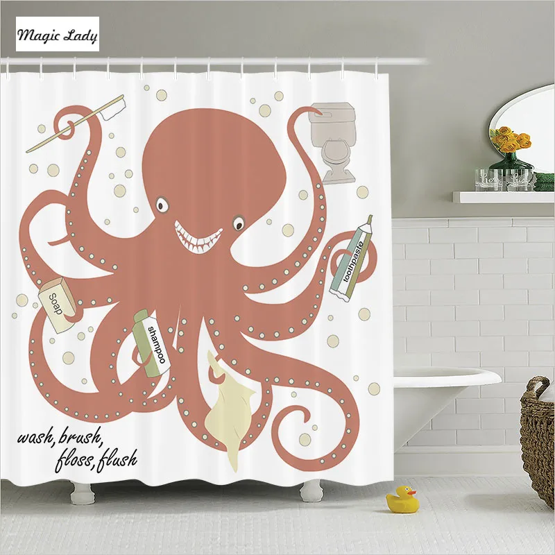 Shower Curtain Bathroom Accessories Octopus Nautical Decor Animal Sap