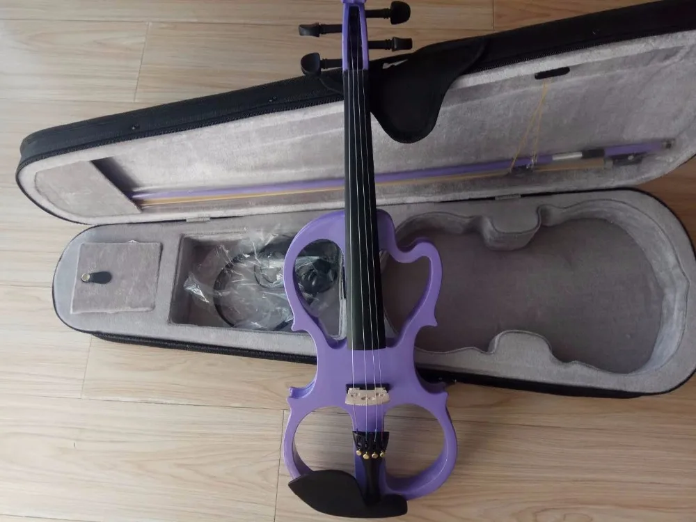 Quality handmade electronic violin purple electric violin purple bowin