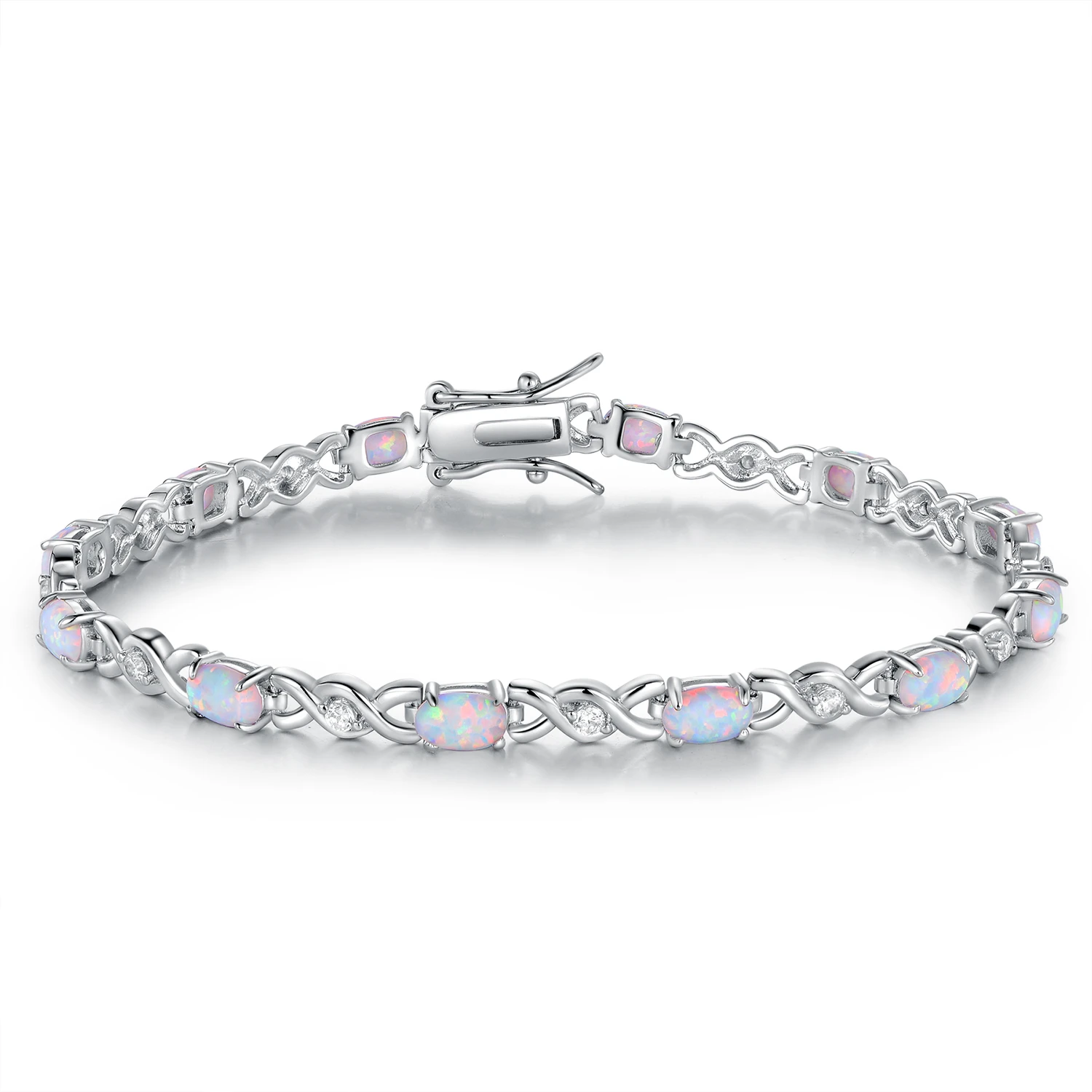 Rhodium Plated Fire Opal Cubic Zirconia Bracelet