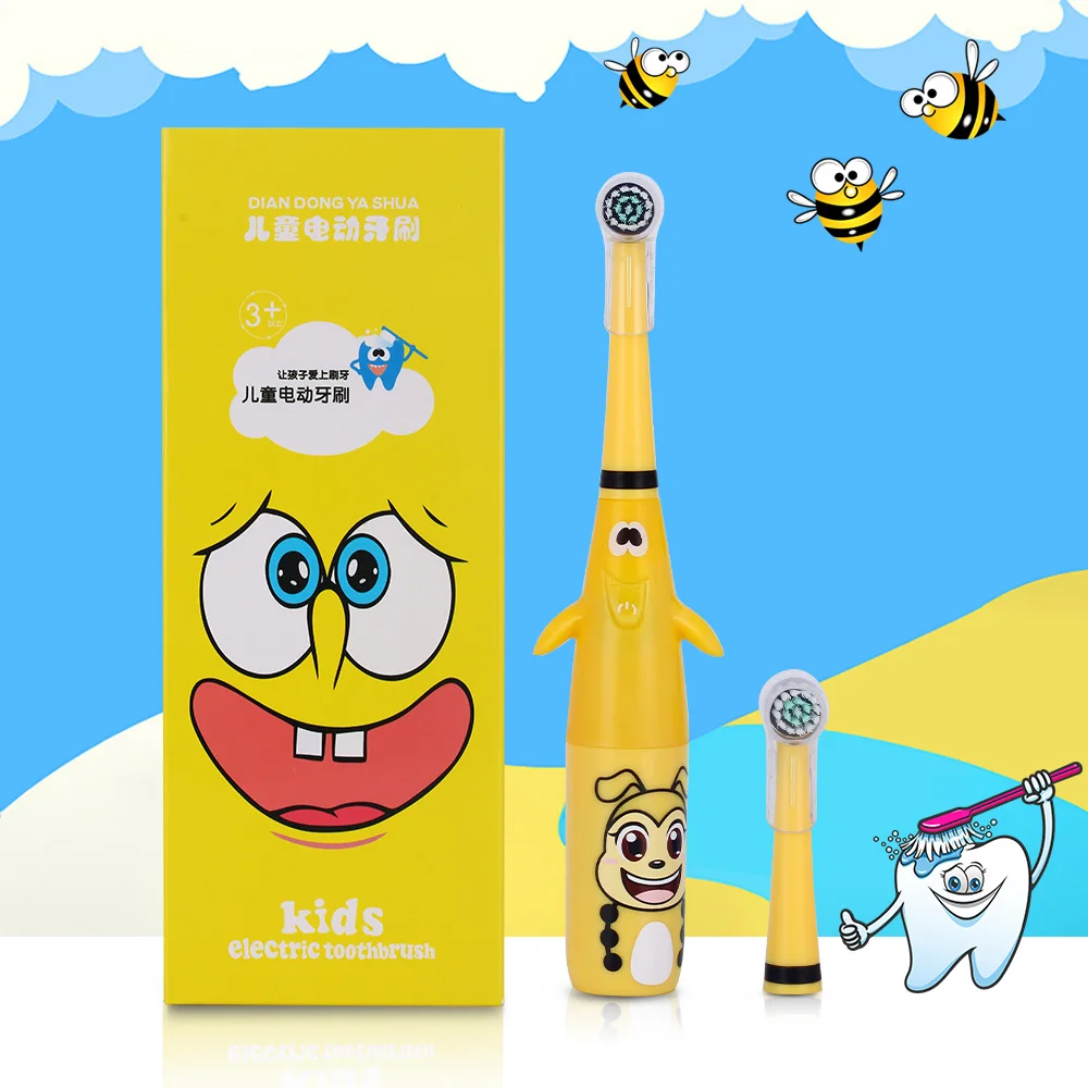 

AZDENT 3D Kids Rotating Electric Toothbrush Cartoon Pattern for Children Rotary Tooth Brush with 2 Replacement Heads Waterproof