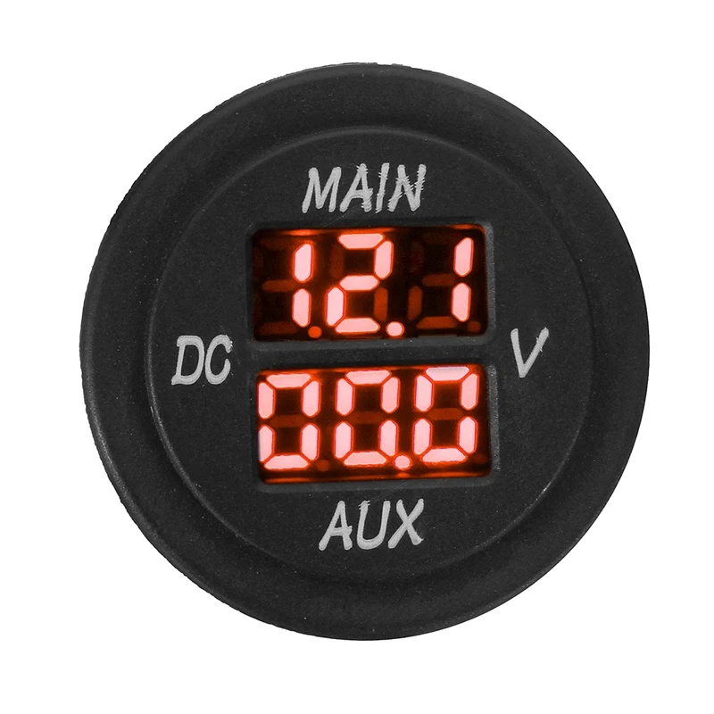 

10-60V Auto Round Voltmeter Tester Gauge Car Boat Motorcycle LED Digital Dual Voltmeter AUX Voltage Gauge Battery Monitor