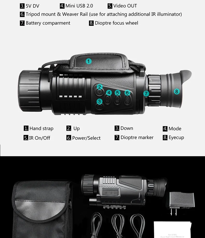 5x40 цифровой инфракрасный монокуляр ночного видения 200 м Диапазон охотничий Монокуляр оптическая система ночного видения