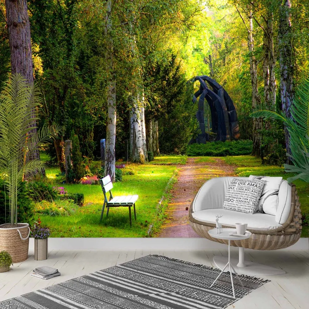 

Else Green Jungle Forest Park Road Walk Way 3d Photo Cleanable Fabric Mural Home Decor living Room Bedroom Background Wallpaper