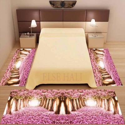 ^*Best Offers Else 3 Piece Pink Trees Leaves Love Road Way 3d Print Non Slip Microfiber Washable Decor Bedroom Area Rug Carpet Set
