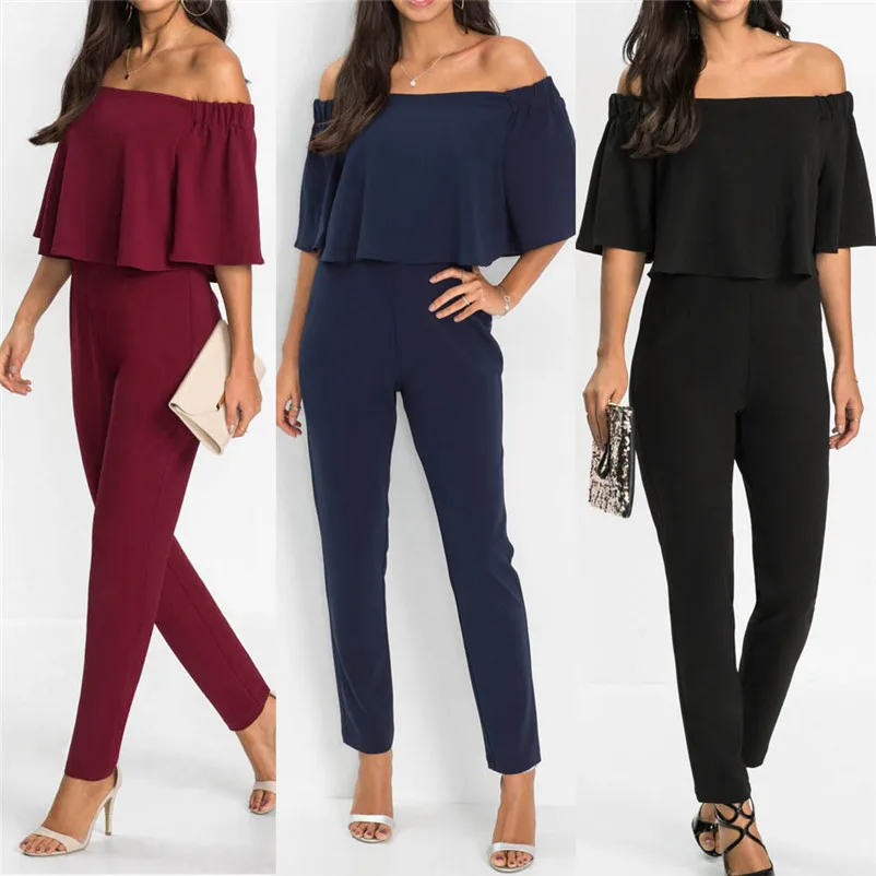 Fashion summer jumpsuit woman 2018 Off Shoulder Sleeveless Beach Jumpsuit Ladies Beach Romper Trouse pantaloni siamesi A23#N (11)