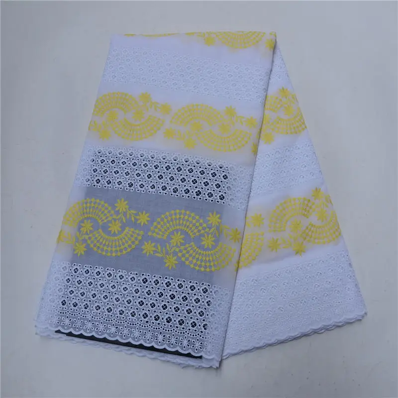 

2018 new desgn white mix yellow swiss voile lace cotton lace fabric high quality swiss handcut voile lace fabric