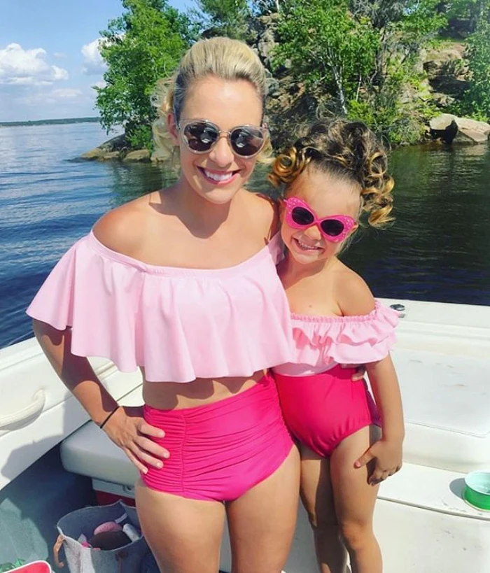 

Family Match Swimsuit Mother Daughter Off Shoulder High Waist Bikini Set Swimwear Women Girl Bathing Suit Biquini Monokini 2018