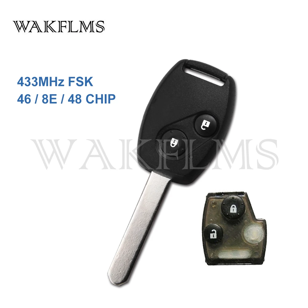 2 кнопки дистанционного ключа 433 МГц Fob для Honda Jazz FR-V Jazz с чипом 8E 48 46 No Mark