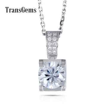 

Transgems 14K White Gold 1.04CTW 6.5mm F Color Near Colorless Moissanite Pendant Necklace with Accents for Women Free Shipping