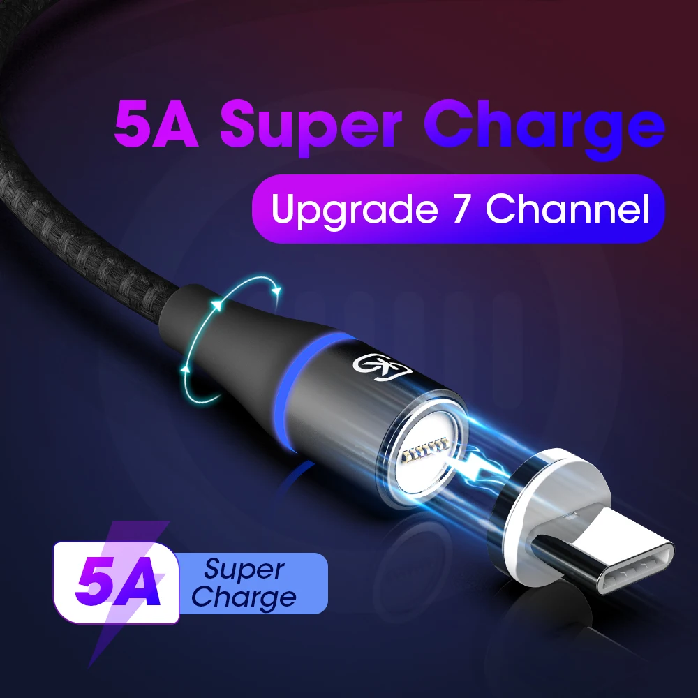 

SIKAI 5A LED For H Magnetic Cable Micro USB Type C Cable For iPhone Samsung Huawei xiaomi oneplus 6 Magnet Fast Charging