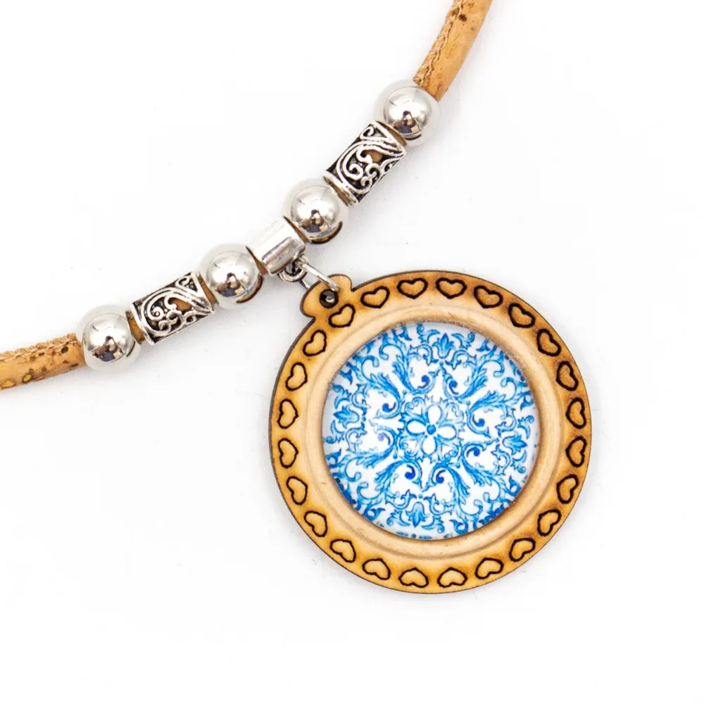 Cork jewelry natural cork with Portugal traditional ceramic tile