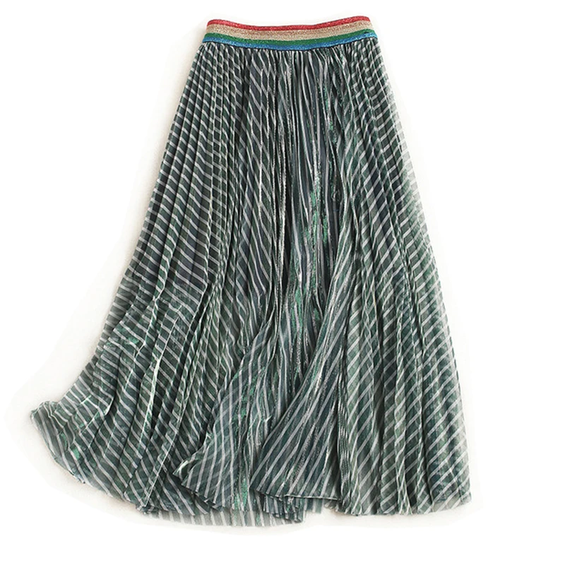 Великолепные радужные полосатые длинные женские юбки, блестящие юбки с эластичной талией для женщин s faldas mujer moda 80185