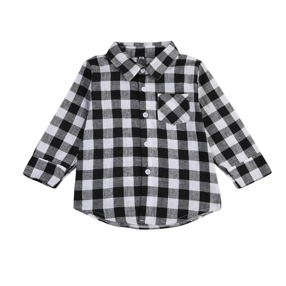 

Baby Kids Blusas Boy Girl Long Sleeve Plaid T-shirt Blusa Black Check Tops Blouse Casual Pocket Blouse Long Shirts Clothes
