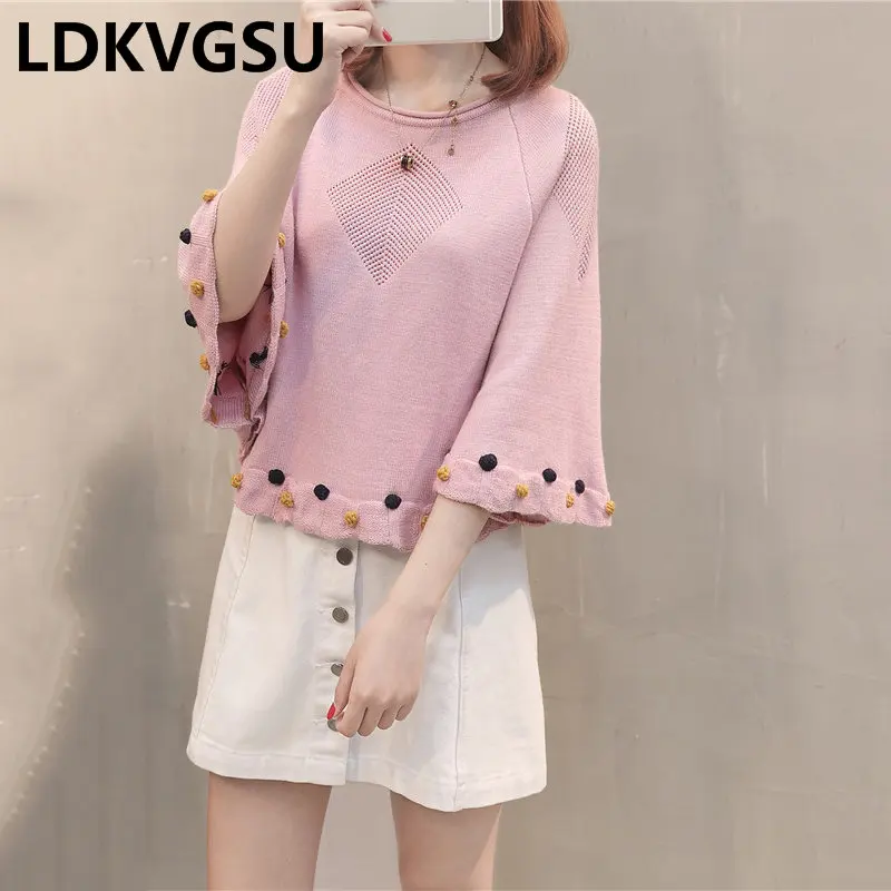 2021 Spring Autumn New Seven Sleeves Women Shawl Cloak Knit Sweater Loose Large Multicolor Female Bat Shirt Is804 |