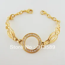 Минимальный заказ 10$ можно смешать дизайн/леди 7,"-желтое золото GP накладка заполняет латунный Круг CZ каменные звенья браслет/отличный подарок/