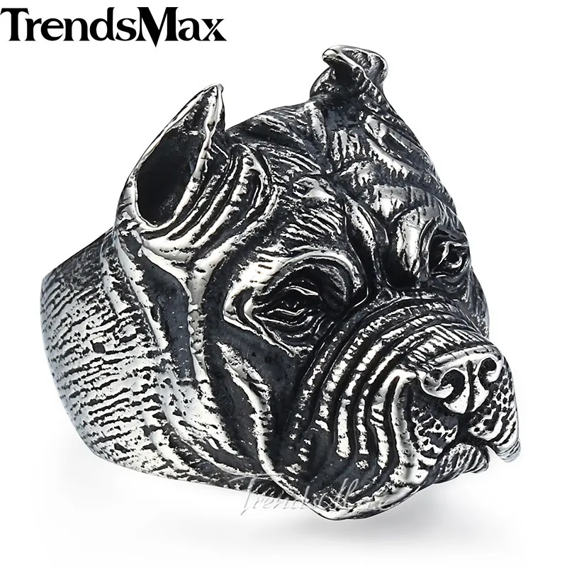 Trendsmax Pitbull Bulldog Animal Rings For Men 316L Stainless Steel Ring Fashion Men's Jewelry HR405-HR406