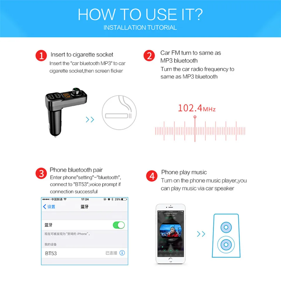 Wireless FM Transmitters Voltage Display Dual USB Car Audio MP3 Player Car Charger Bluetooth Handsfree Car Kits Car Accessories (12)